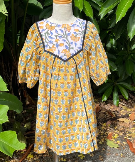 MWEZI キッズ ブロックプリント ワンピース 子供服 Kids BlockPrint Dress(BM406)