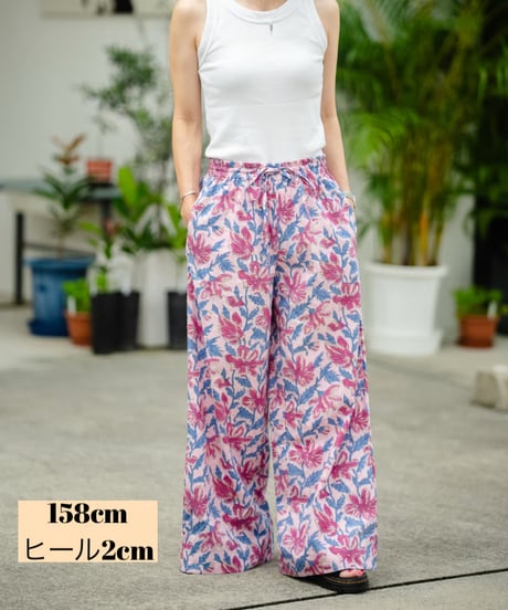 MWEZI ブロックプリント リラックスパンツ レディース Pants(BM5413）