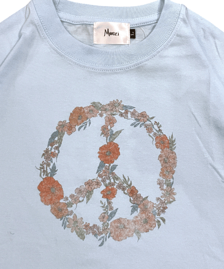 【MWEZI by ZURIsol 沖縄 子供服/キッズ ファッション/親子リンク/ペアルック】 Flower Peace プリント Tシャツ(Kids)MZ-16