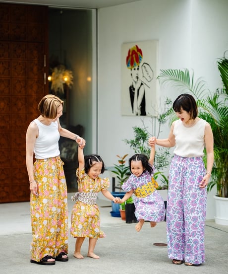 MWEZI キッズ ブロックプリント 浴衣ワンピース Kids Yukata Dress
