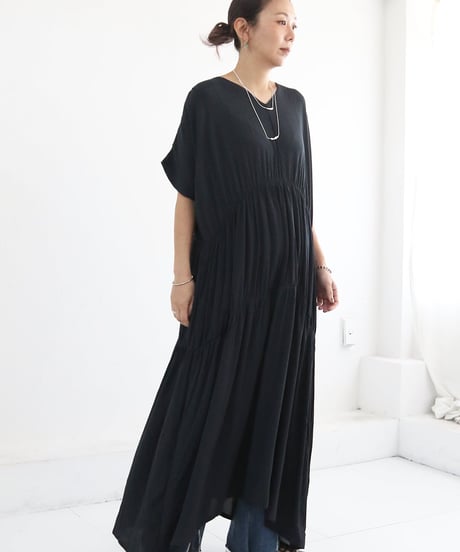 レーヨン ティアードワンピース レディース ロングワンピース 半袖 ドレス【MWEZI by ZURIsol 沖縄 リゾートファッション 通販】