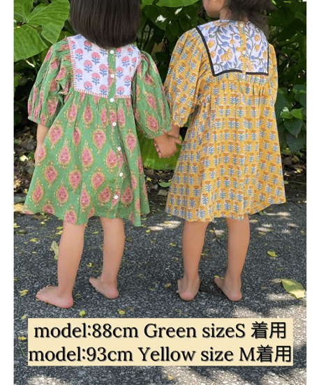 MWEZI キッズ ブロックプリント ワンピース 子供服 Kids BlockPrint Dress(BM406)