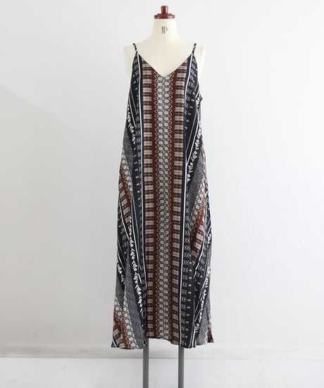 エスニック柄 ラインキャミワンピース / Ethnic line camisole dress