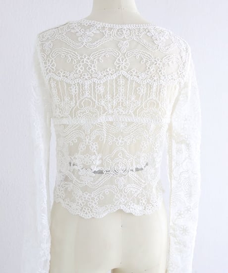 刺繍レースカーディガン レディース 長袖 羽織り / Mesh embroidered cardigan