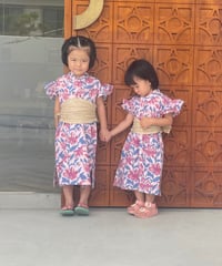 MWEZI キッズ ブロックプリント 浴衣ワンピース Kids Yukata Dress