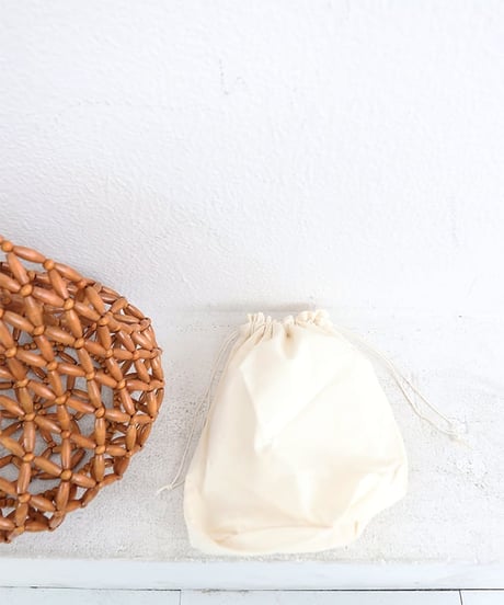 ウッドビーズ メッシュバッグ レディース 巾着付き サマーバッグ / Wood Beads Bag
