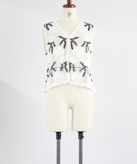 シースルー刺繍ジレ レディース フラワー刺繍 レースベスト / See-through embroidered vest