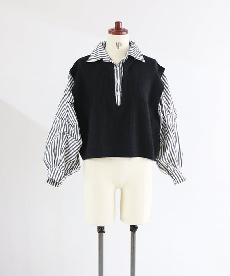 ニットドッキングストライプブラウス(W5W2083H) | MWEZI by ZURIsol