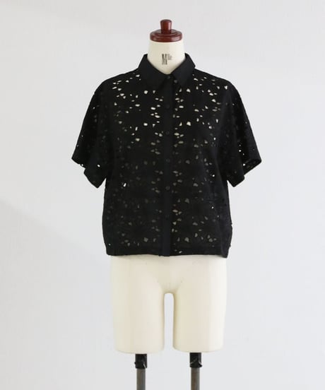 フラワーカットワークシャツ レディース 半袖 レースシャツ ブラウス / CUTWORK SHIRTS