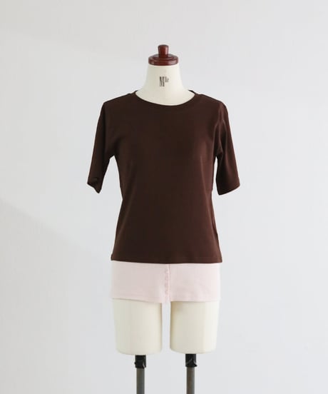 レイヤード風 半袖Tシャツ レディース 綿混 切替デザイン トップス / LAYERED STYLE T-SHIRTS