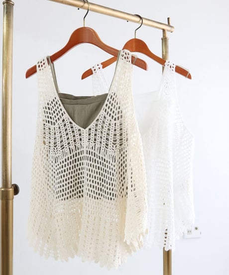 クロッシュメッシュ セットタンクトップ / Crocheted Mesh Set Tank Top