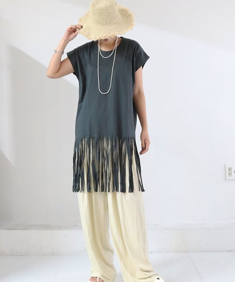 フリンジトップス レディース ロング丈 綿100% FRINGE TOPS