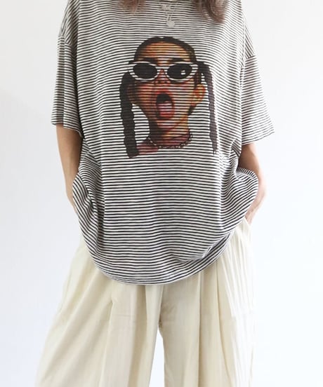 ボーダー GIRL プリント Tシャツ レディース オーバーサイズ 半袖 ボーダー【MWEZI by ZURIsol 沖縄 セレクトショップ 通販】
