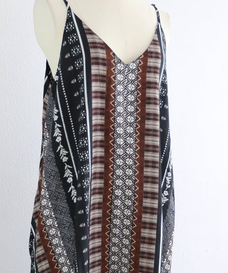 エスニック柄 ラインキャミワンピース / Ethnic line camisole dress