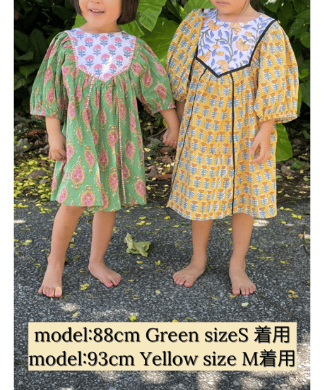 MWEZI キッズ ブロックプリント ワンピース 子供服 Kids BlockPrint Dress(BM406)