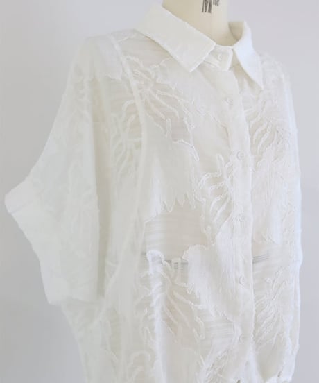 シアーリーフ刺繍ブラウス レディース ドルマンスリーブ / Ripple blouse