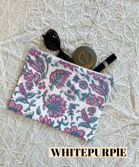 MWEZI ブロックプリント コスメポーチ BLOCK PRINT POUCH
