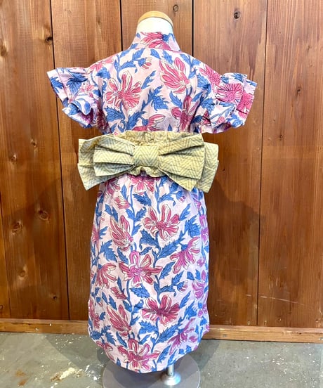 MWEZI キッズ ブロックプリント 浴衣ワンピース Kids Yukata Dress