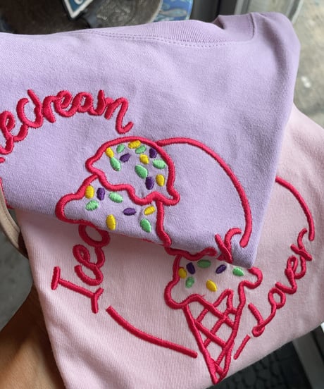 MWEZI Icecream Lover 刺繍Tシャツ レディース 半袖Tシャツ 親子リンクコーデ対応(Adult)MZ03