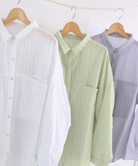ストライプシャツ レディース コットン100% オーバーサイズ 長袖ブラウス / STRIPE COTTON BLOUSE