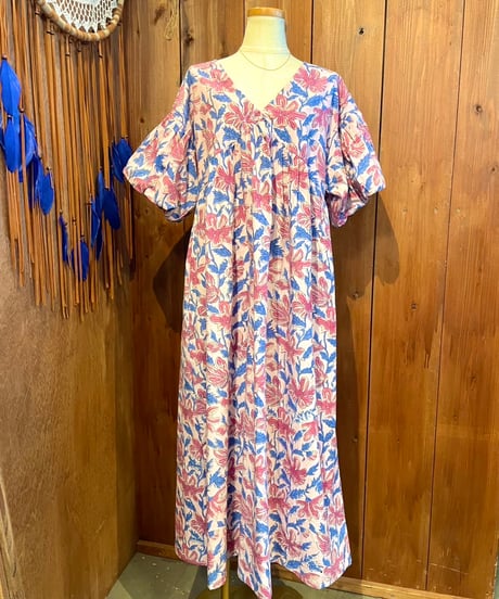 MWEZI ブロックプリント 2WAY ワンピース レディース Dress(BM5408）