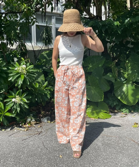 MWEZI ブロックプリント リラックスパンツ レディース Pants(BM5413）