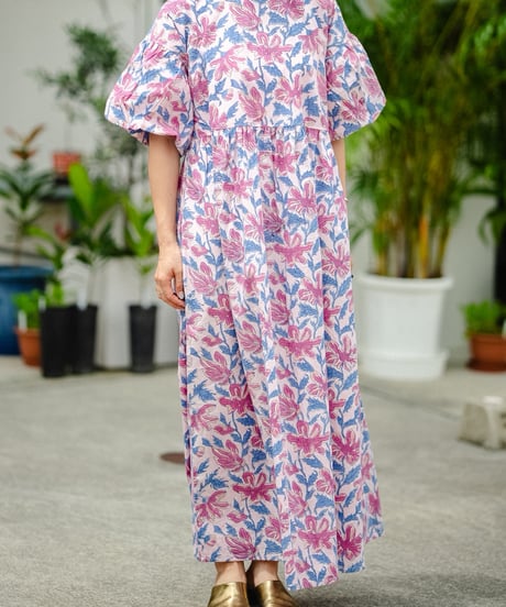MWEZI ブロックプリント 2WAY ワンピース レディース Dress(BM5408）
