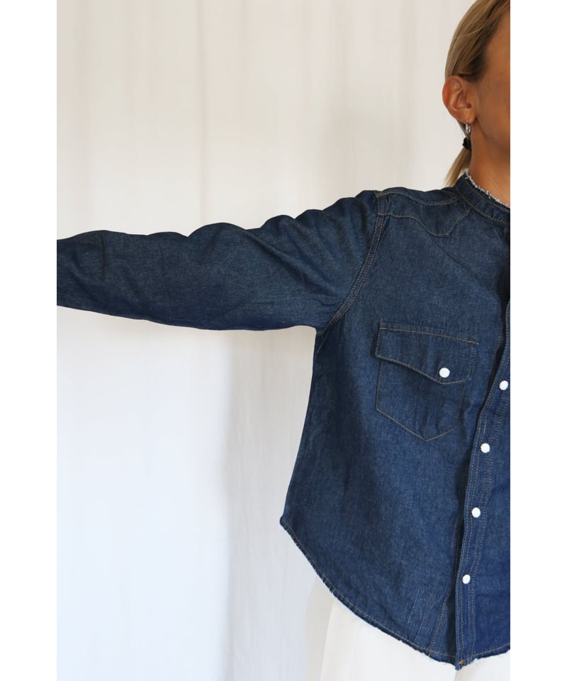 -6roku-新品未使用⭐︎ノーカラーデニム DAZZLE・コンチョ ノーカラー デニム ブラウス シャツ(4S37002G