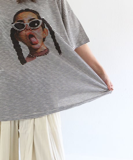 ボーダー GIRL プリント Tシャツ レディース オーバーサイズ 半袖 ボーダー【MWEZI by ZURIsol 沖縄 セレクトショップ 通販】