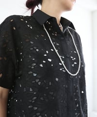 フラワーカットワークシャツ レディース 半袖 レースシャツ ブラウス / CUTWORK SHIRTS