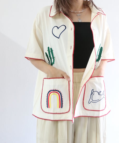 【MWEZI by ZURIsol 沖縄・宜野湾 レディースファッション 通販】サボテン 刺繍 シャツ