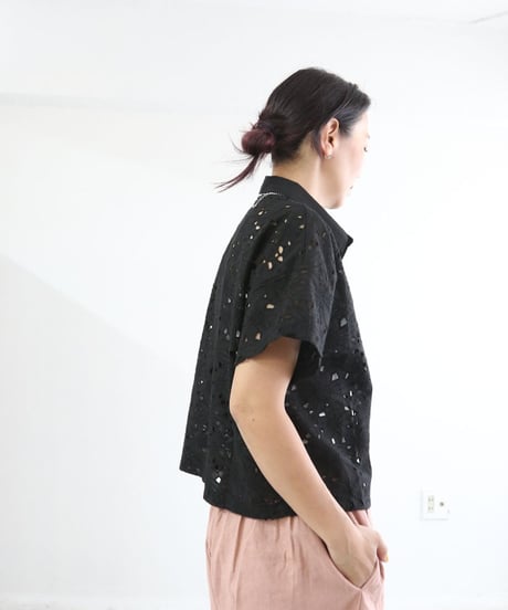 フラワーカットワークシャツ レディース 半袖 レースシャツ ブラウス / CUTWORK SHIRTS