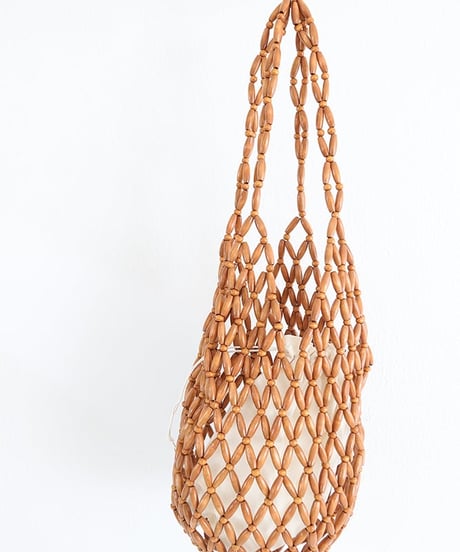 ウッドビーズ メッシュバッグ レディース 巾着付き サマーバッグ / Wood Beads Bag