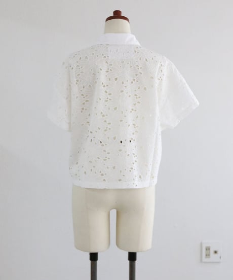 フラワーカットワークシャツ レディース 半袖 レースシャツ ブラウス / CUTWORK SHIRTS