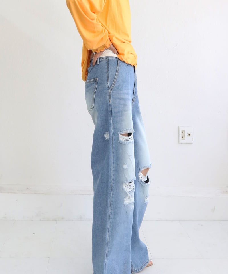 薄色ダメージデニム マルチケース 薄色ダメージデニム マルチケース ファッション小物