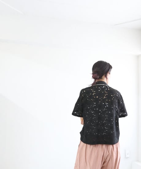 フラワーカットワークシャツ レディース 半袖 レースシャツ ブラウス / CUTWORK SHIRTS
