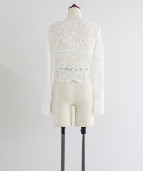 刺繍レースカーディガン レディース 長袖 羽織り / Mesh embroidered cardigan
