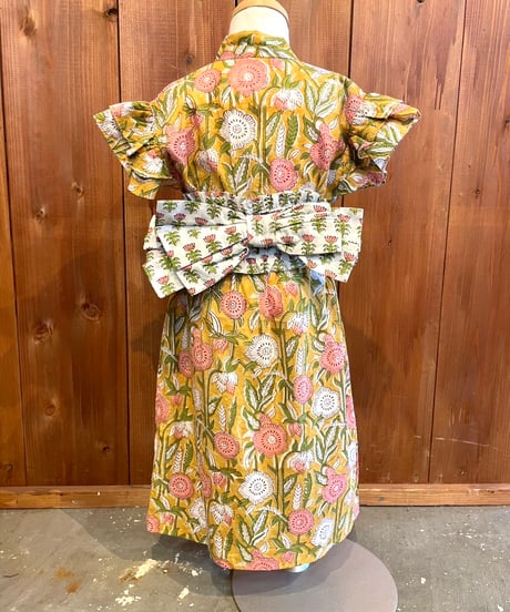 MWEZI キッズ ブロックプリント 浴衣ワンピース Kids Yukata Dress