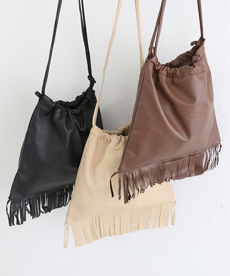 新品未使用　little seeds フリンジバッグ ◽️rhombus fringe bag 菱形になる長方形バッグ 使い方、荷物の