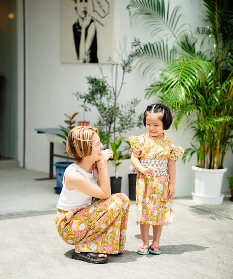 MWEZI キッズ ブロックプリント 浴衣ワンピース Kids Yukata Dress
