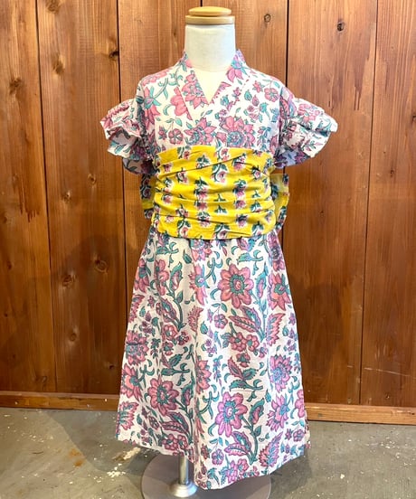 MWEZI キッズ ブロックプリント 浴衣ワンピース Kids Yukata Dress