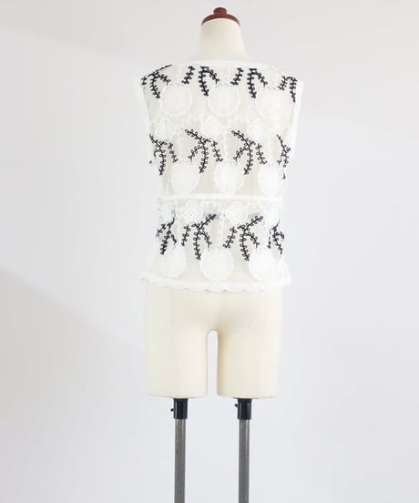 シースルー刺繍ジレ レディース フラワー刺繍 レースベスト / See-through embroidered vest