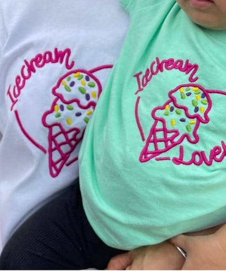 MWEZI Icecream Lover 刺繍Tシャツ レディース 半袖Tシャツ 親子リンクコーデ対応(Adult)MZ03