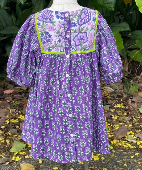 MWEZI キッズ ブロックプリント ワンピース 子供服 Kids BlockPrint Dress(BM406)