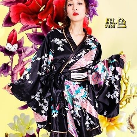 【LuxuryRose】サテン和柄ミニ花魁着物ドレス☆