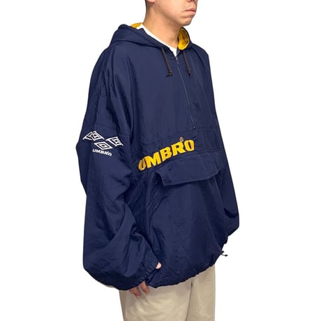 【USED】90's UMBRO Oversized Football Anorak Jacket Navy