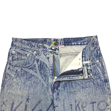 【USED】90's W.&L.T. "KISS THE FUTURE" Graffiti Print Denim Pants