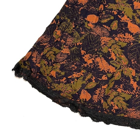 【USED】80'S AUTUMN COLOR LEAF PATTERN MAXI DRESS