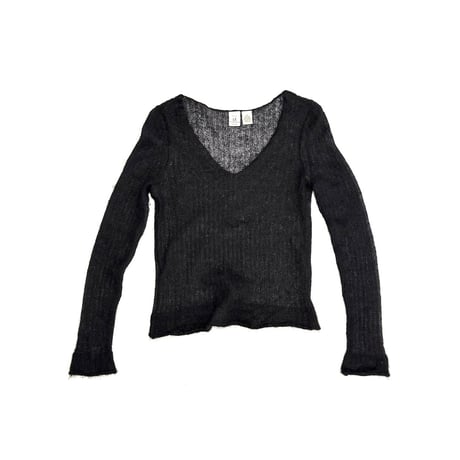 【USED】00's Armani Exchange Mohair Sheer Black V-Neck Knit