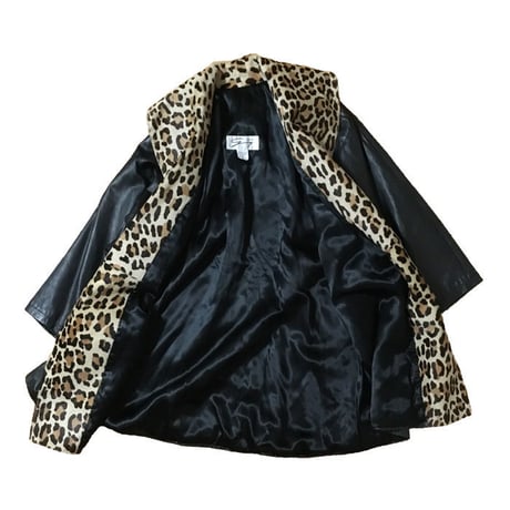 【USED】LEOPARD × BLACK LEATHER COAT MADE IN ITALY